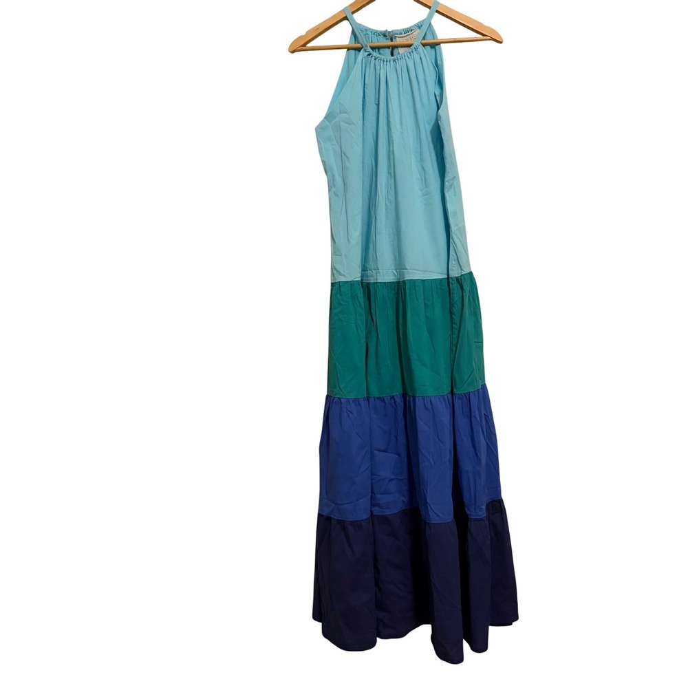 Jade By Johnny Was Blue Green Colorblock Tiered Halter Maxi Dress L35621-5 Small